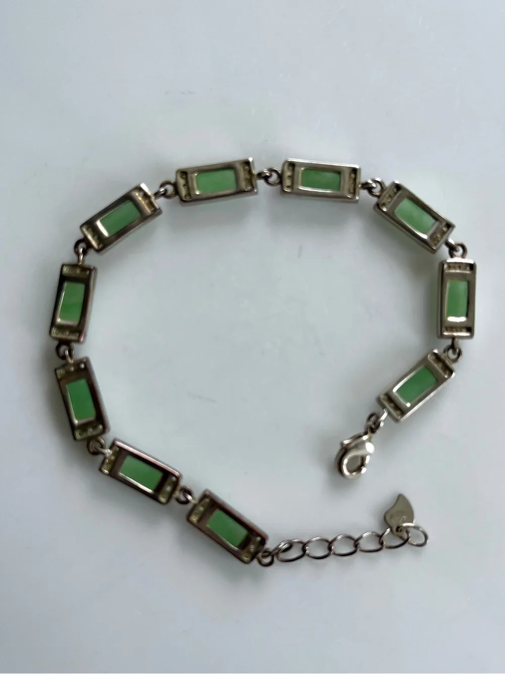 Vintage 925 Sterling Silver Green Chalcedony Bracelet 6.5–7.75” Apple Green